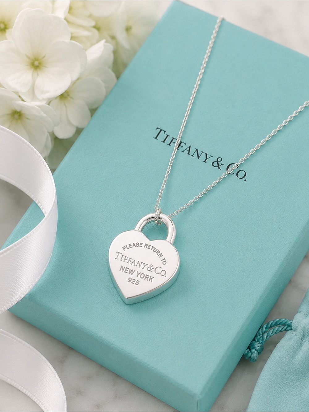 Tiffany & Co. Return to Tiffany Heart Lock Pendant Necklace Sterling Silver 16”